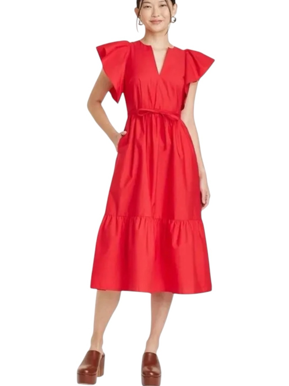 A New Day Flutter Short Sleeve Midi Dress Red Small Like New